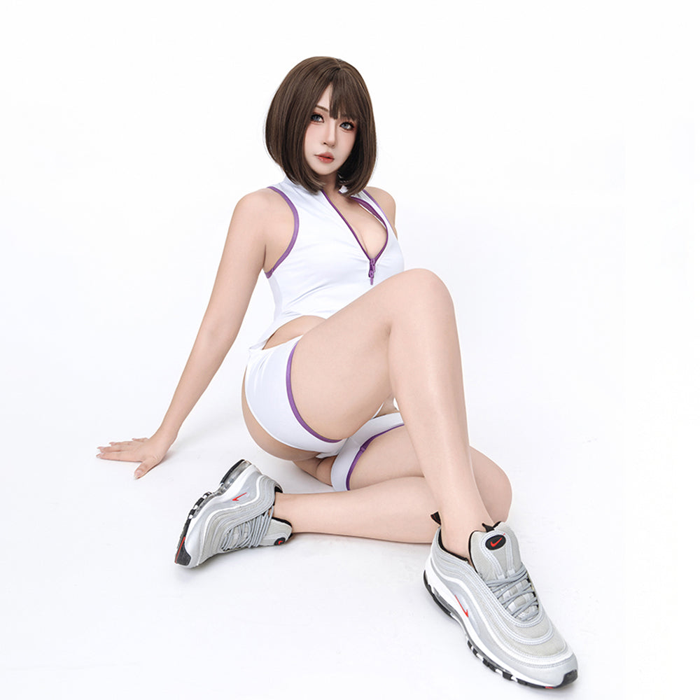 お尻が丸みに露出されたエロセクシー水着風体操着コスプレ 白【得体社】