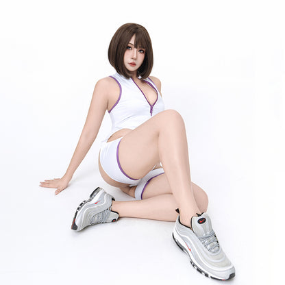 お尻が丸みに露出されたエロセクシー水着風体操着コスプレ 白【得体社】