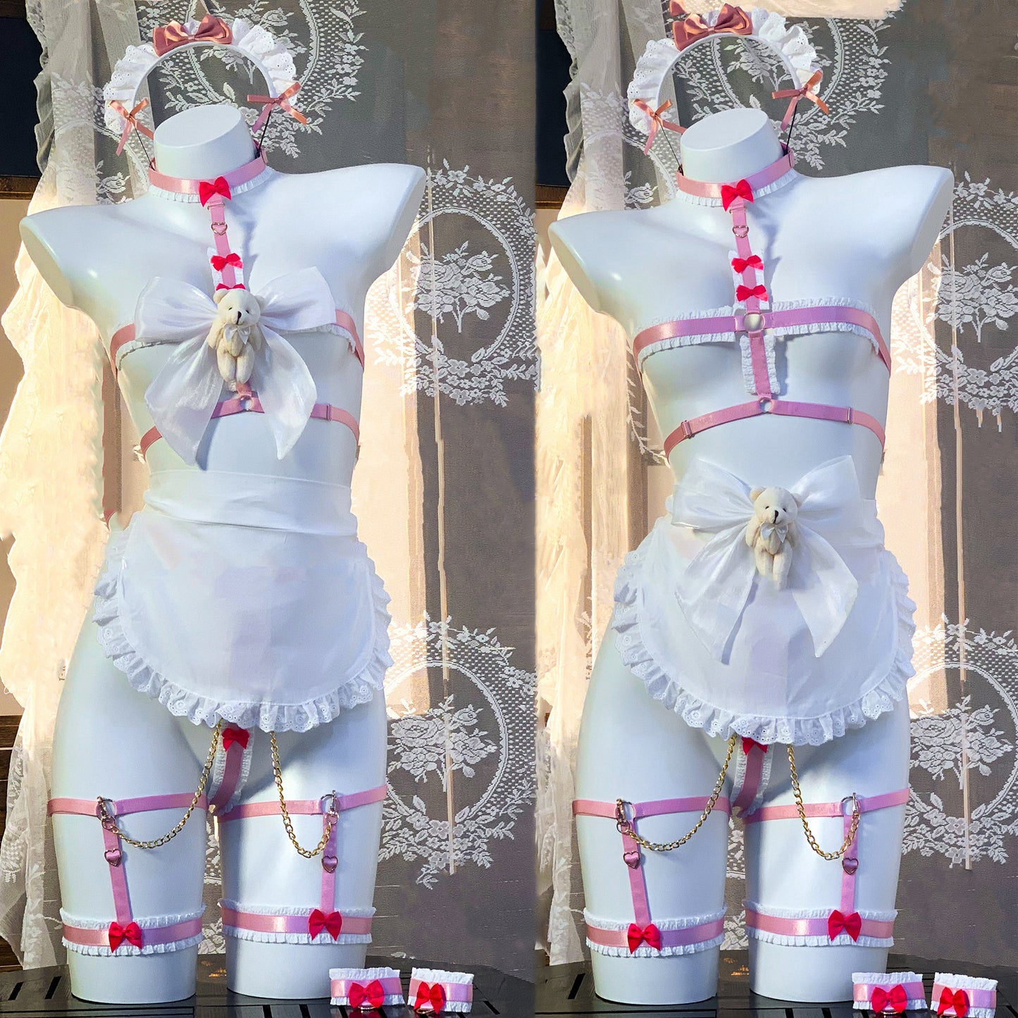 透け透けでエッチ可愛いくまハーネスメイドコスプレ ピンク【エビスタジオ】