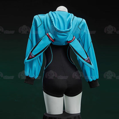 初音ミク風兔耳フードトップ付きのサイバースポーツボディスーツセット【Bbunny】