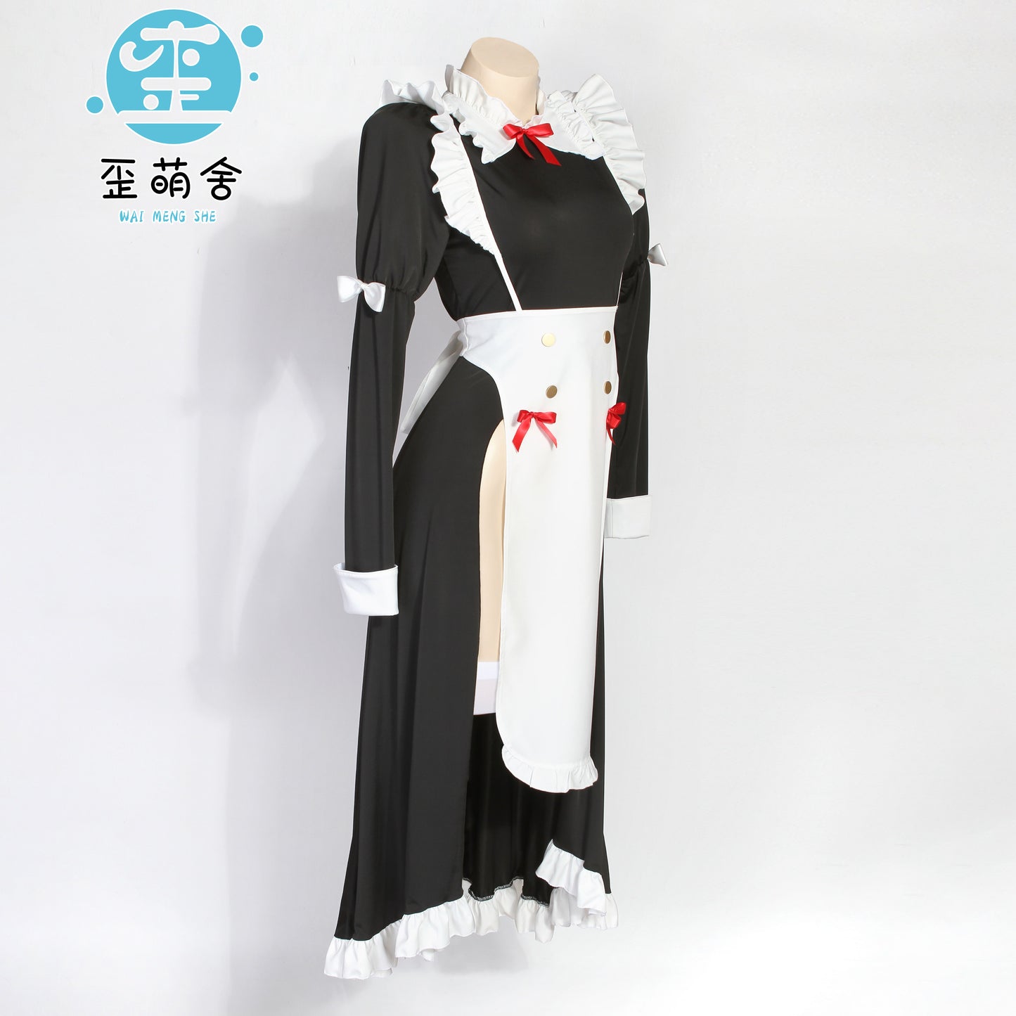 フロントオープン可愛い猫娘ロングメイドコスプレ 猫耳付き【歪萌舍】