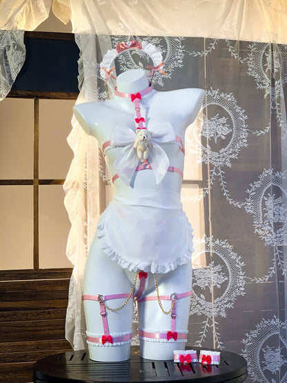 透け透けでエッチ可愛いくまハーネスメイドコスプレ ピンク【エビスタジオ】