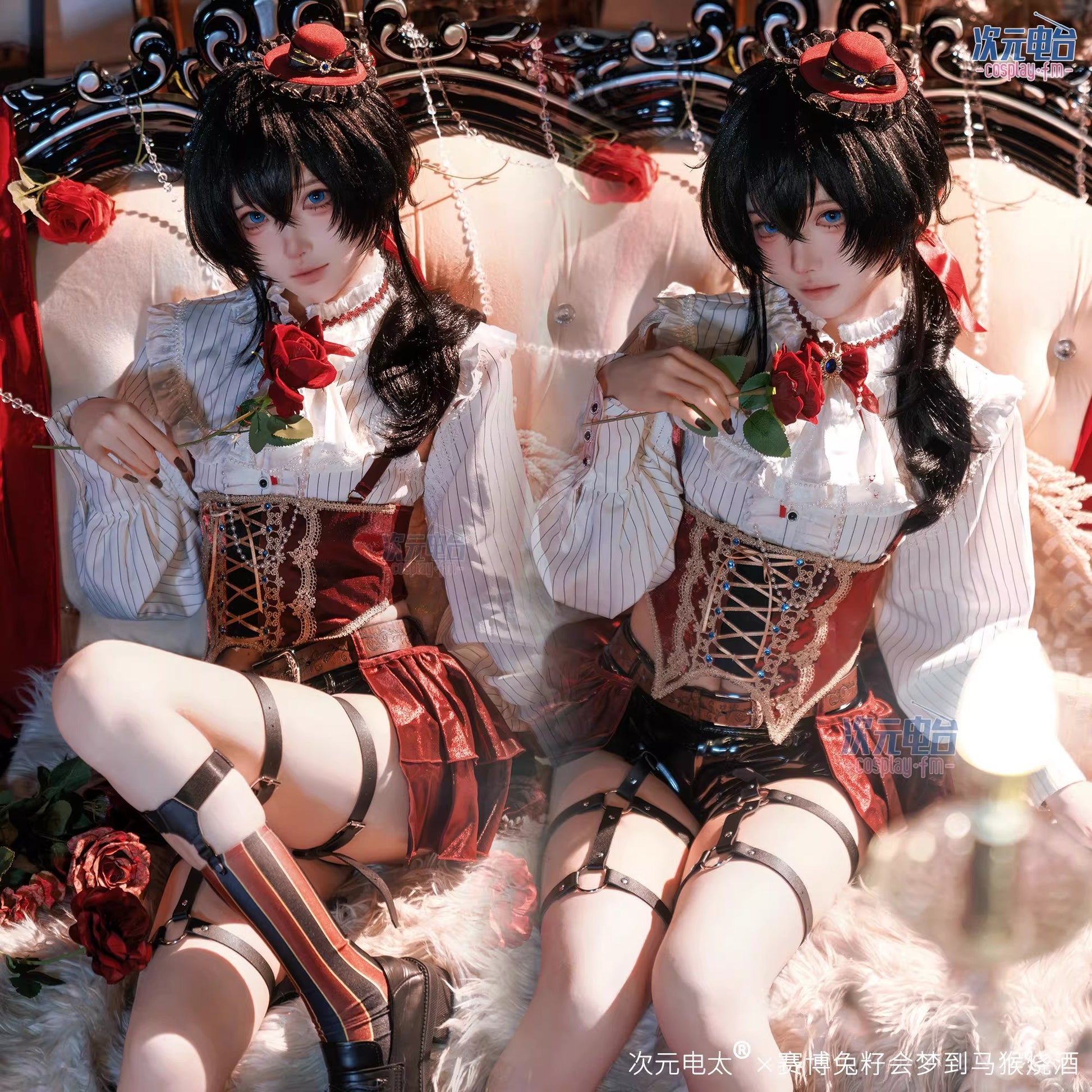 池咲ミサ 娼年バトリ エリザベート コスプレ衣装 ショタ ゴシック フルセット　コルセット 編み上げ ウエストライン 男の娘 背徳感 ディテール