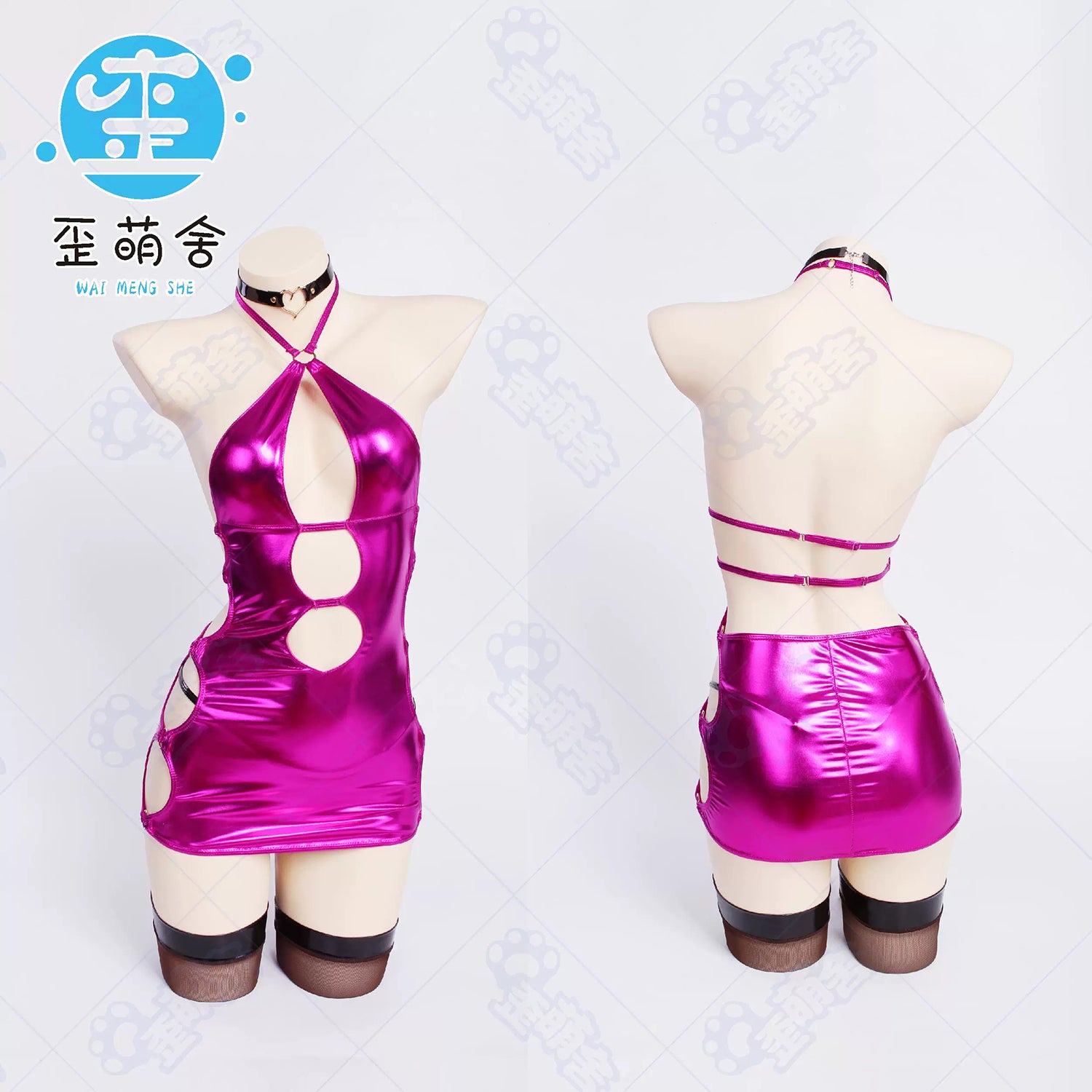 電波ちゃん2.0 パープルエナメル コスプレ 左藤空気風 ドパミンカラー ミニ丈ワンピ ツヤツヤ