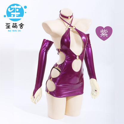 左藤空気ケガレボシ ツヤツヤと妖艶に輝いたパープルエナメルミニ丈ワンピース 4色【歪萌舍】