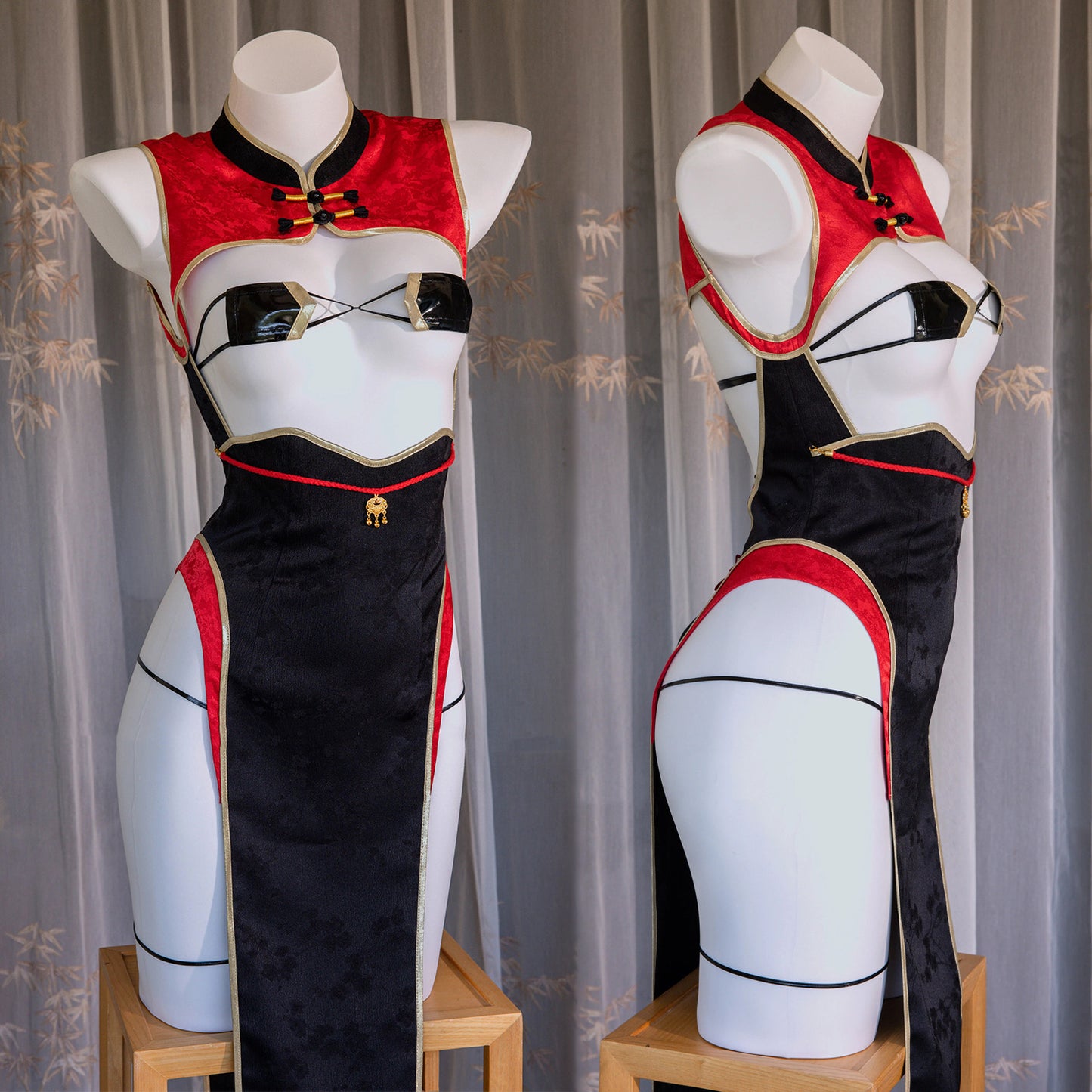 フロントオープンのマイクロビキニ風チャイナコスプレ