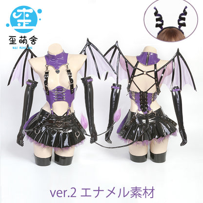 サキュバスラビット パープルエナメル小悪魔ベルトレオタードコスプレ【歪萌舍】
