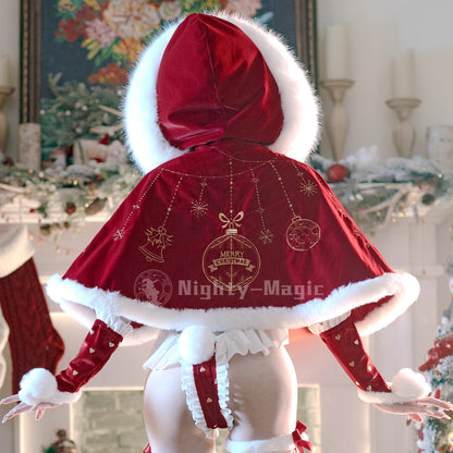 【数量限定販売】ふわふわ可愛いマント付きセクシー帯状レオタードサンタコスプレ クリスマスコスチューム【晩安魔法】