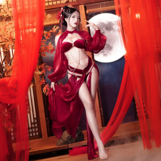 セクシーエキゾチック踊り子風ワインレッドドレスコスプレ【MoliTEA】