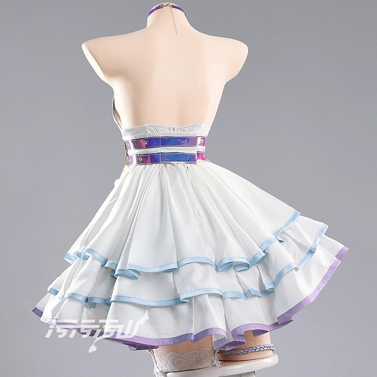 ブルアカ 竜華キサキ風 中華ロリィタ コスプレ 改良チャイナドレス 淡い水色 フリルスカート