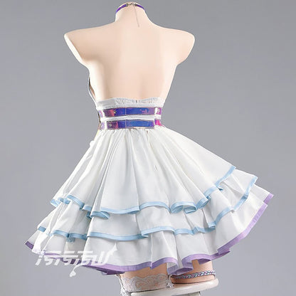 ブルアカ 竜華キサキ風 中華ロリィタ コスプレ 改良チャイナドレス 淡い水色 フリルスカート
