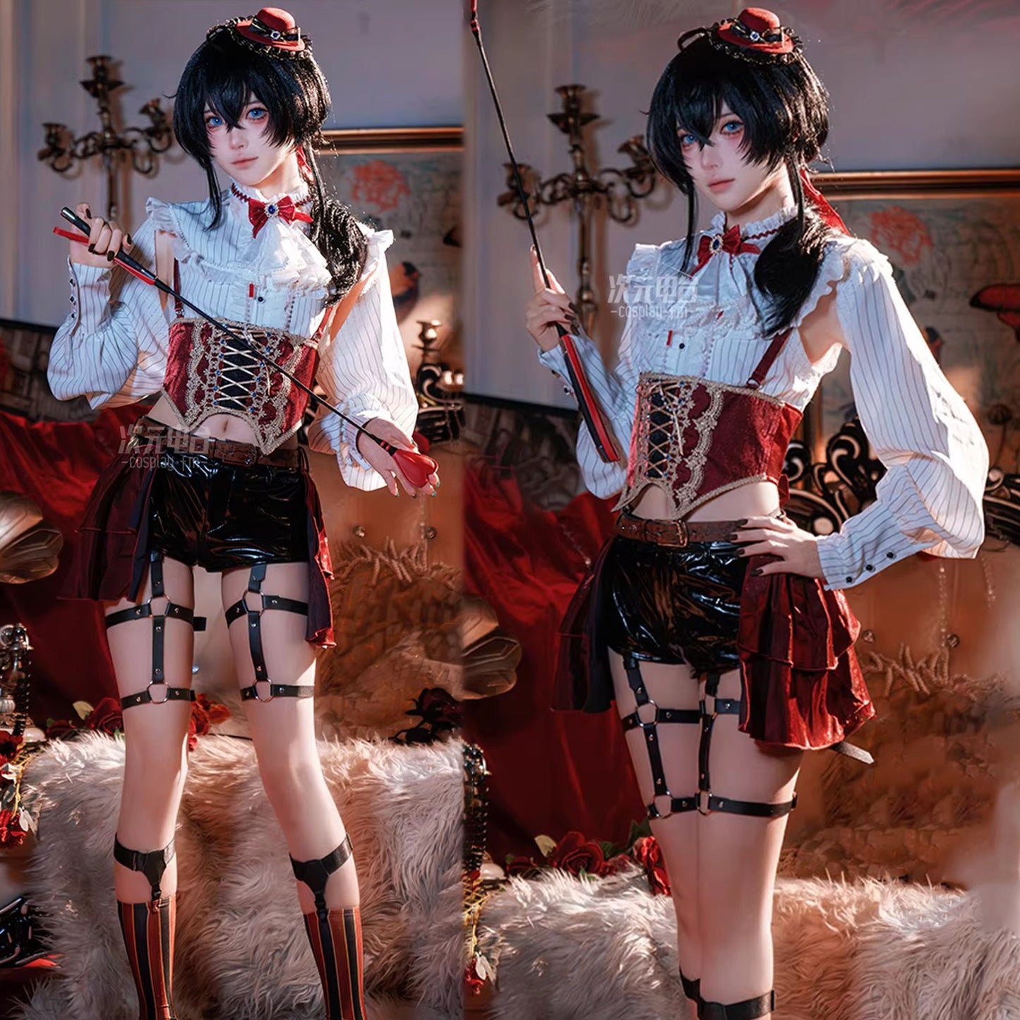 池咲ミサ 娼年バトリ エリザベート コスプレ衣装 ショタ ゴシック フルセット　コルセット 編み上げ ウエストライン 男の娘 背徳感 ディテール