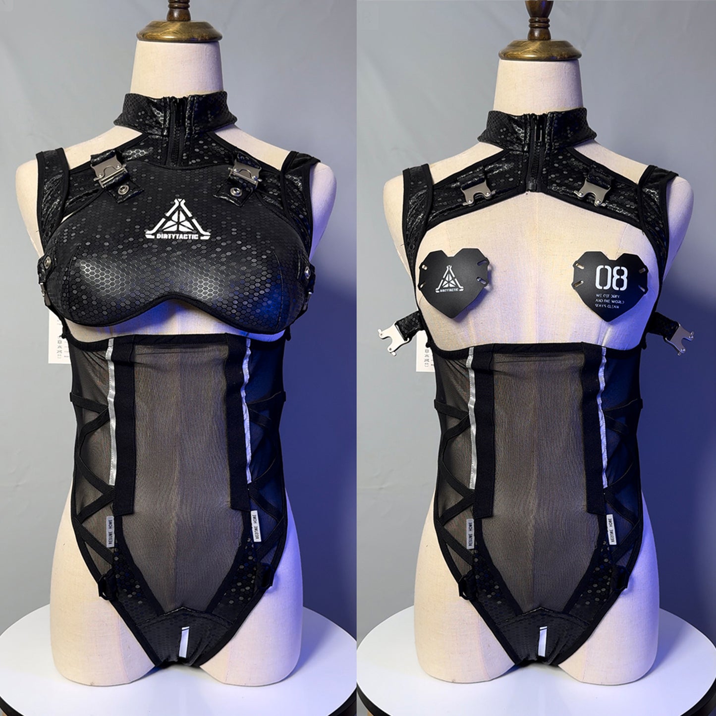 サイバー戦術風透け感のあるオープンバストレオタードコスプレ【得体社】