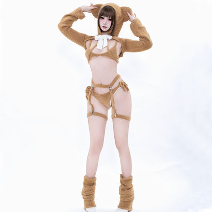 可愛いもこもこくまガールファービキニコスプレ 茶色 ベアガール 【BOLOLI】