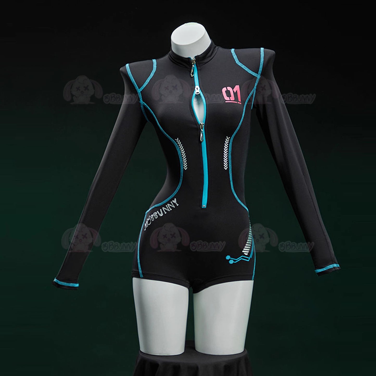 初音ミク風兔耳フードトップ付きのサイバースポーツボディスーツセット【Bbunny】