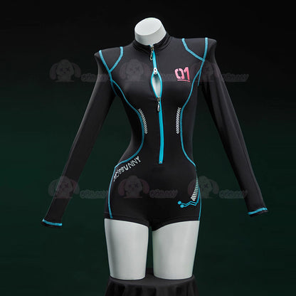 初音ミク風兔耳フードトップ付きのサイバースポーツボディスーツセット【Bbunny】