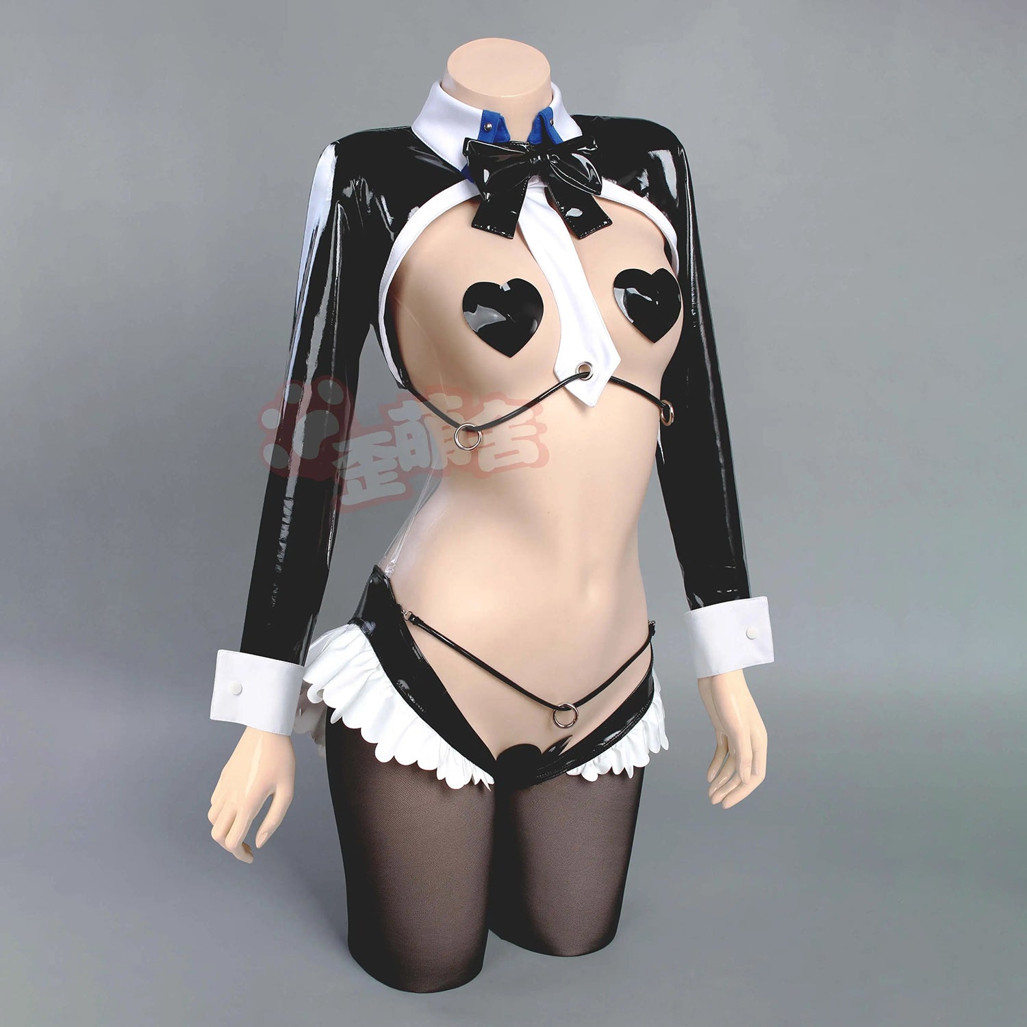 歪萌舎 アマカノ2+ 氷見山玲 逆バニー コスプレ 逆バニーガール オープンバスト ブラックエナメル 白フリル
