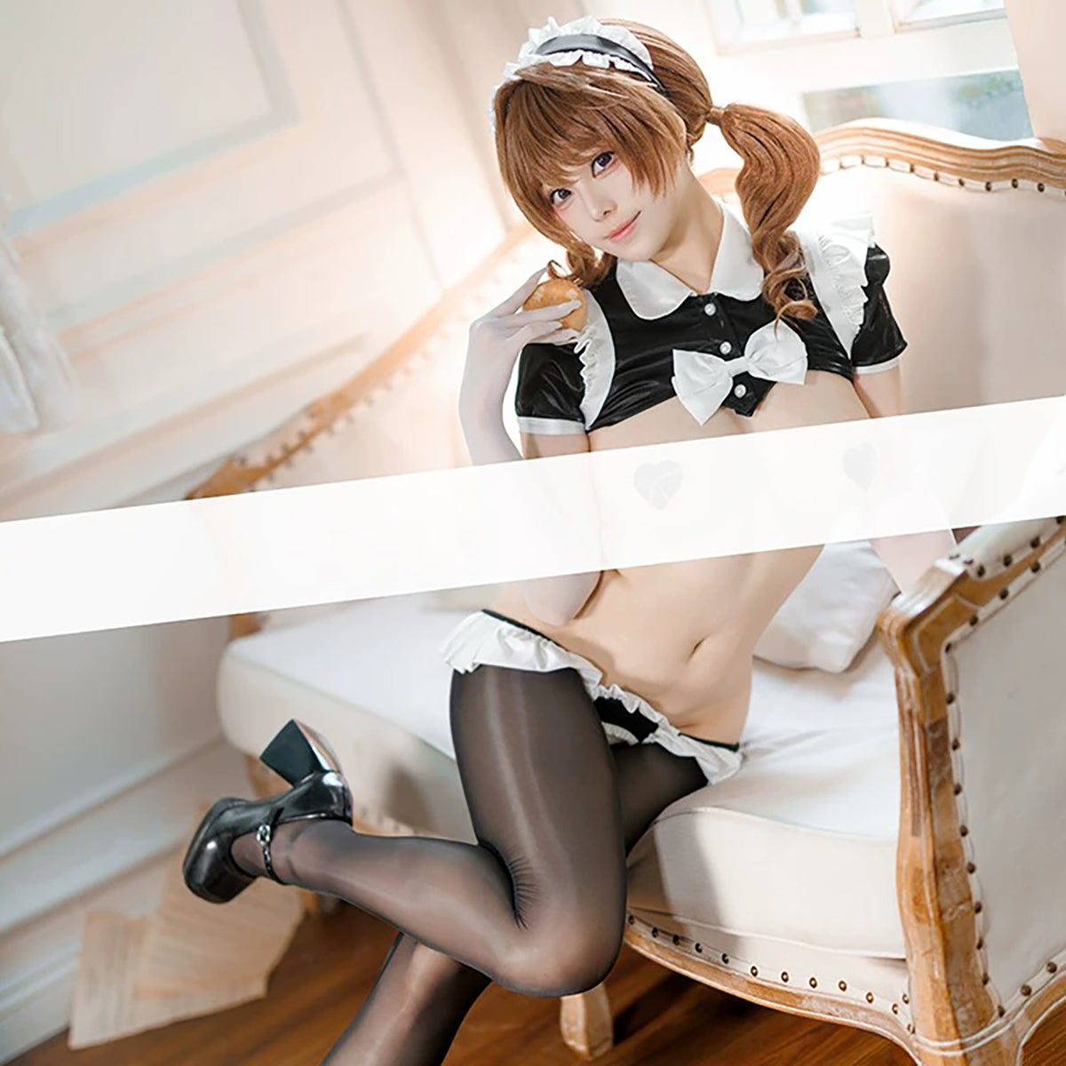 逆メイド フロント完全オープン 光沢PU シースルー ストッキングスーツ コスプレ Reverse maid