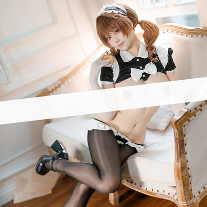 逆メイド フロント完全オープン 光沢PU シースルー ストッキングスーツ コスプレ Reverse maid