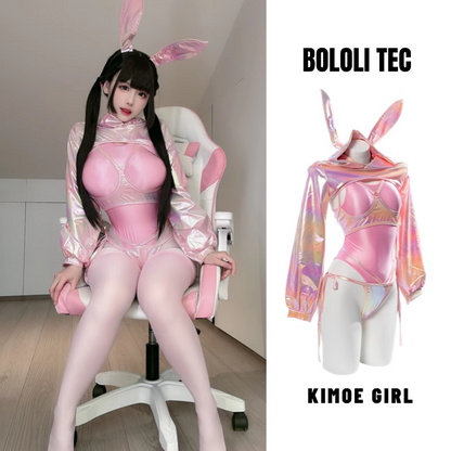 光沢サイバーピンク逆バニーレオタードコスプレセット【BOLOLI】