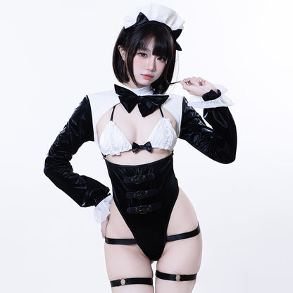 バストオープンハイレグレオタード メイドコスプレ【BOLOLI】