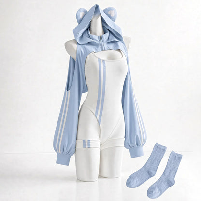 あざと可愛いベア風パーカー＆ハイレグ体操服コスプレ【火華家】