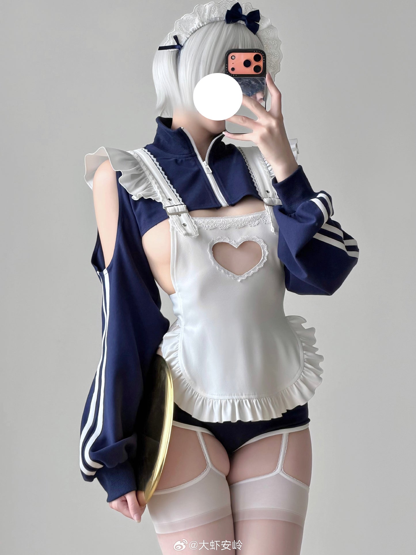 【胸元ハート窓×横乳】ブルマ風スポーティメイドコスプレ5点セット 体型カバー・75kg対応【エビスタジオ】