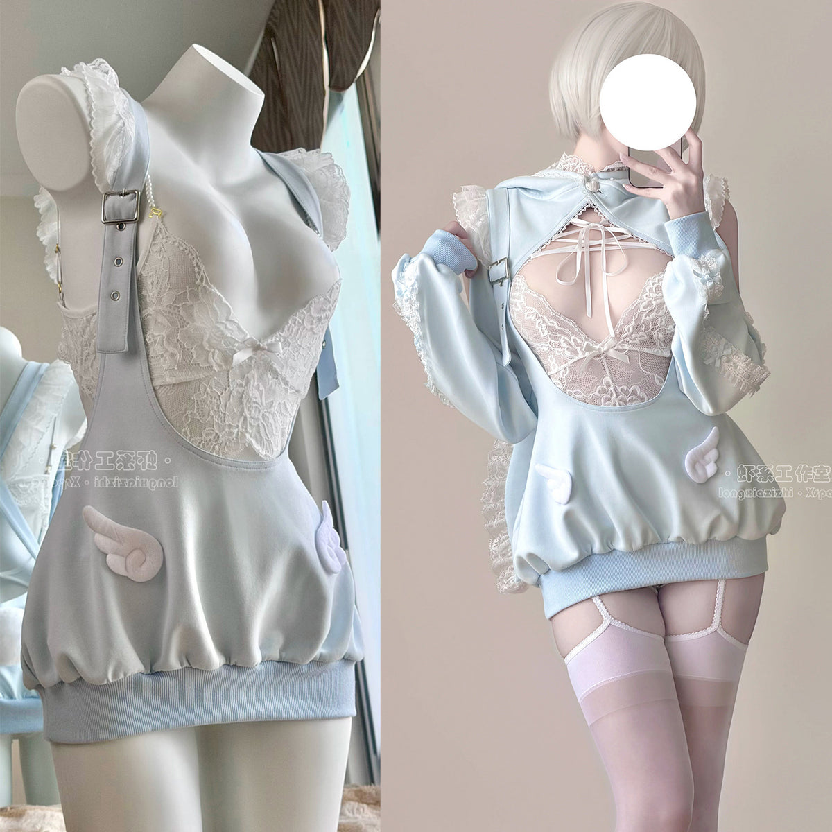 あざと可愛い水色うさ耳ボレロ付きのサスペンダースカート豪華5点セット【エビスタジオ】