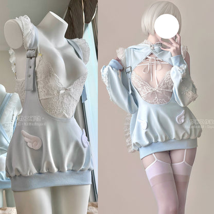 あざと可愛い水色うさ耳ボレロ付きのサスペンダースカート豪華5点セット【エビスタジオ】