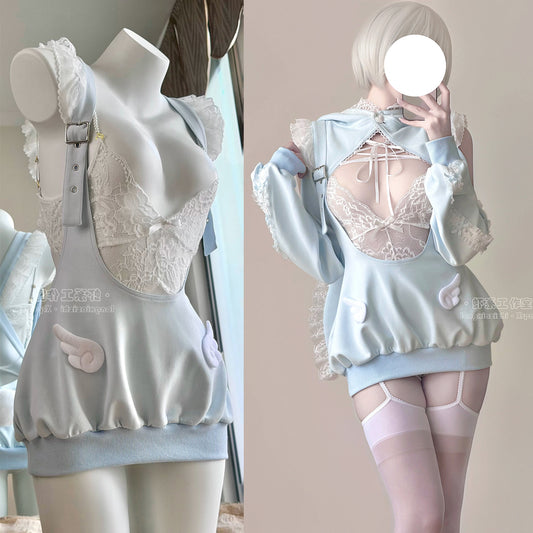 あざと可愛い水色うさ耳ボレロ付きのサスペンダースカート豪華5点セット【エビスタジオ】