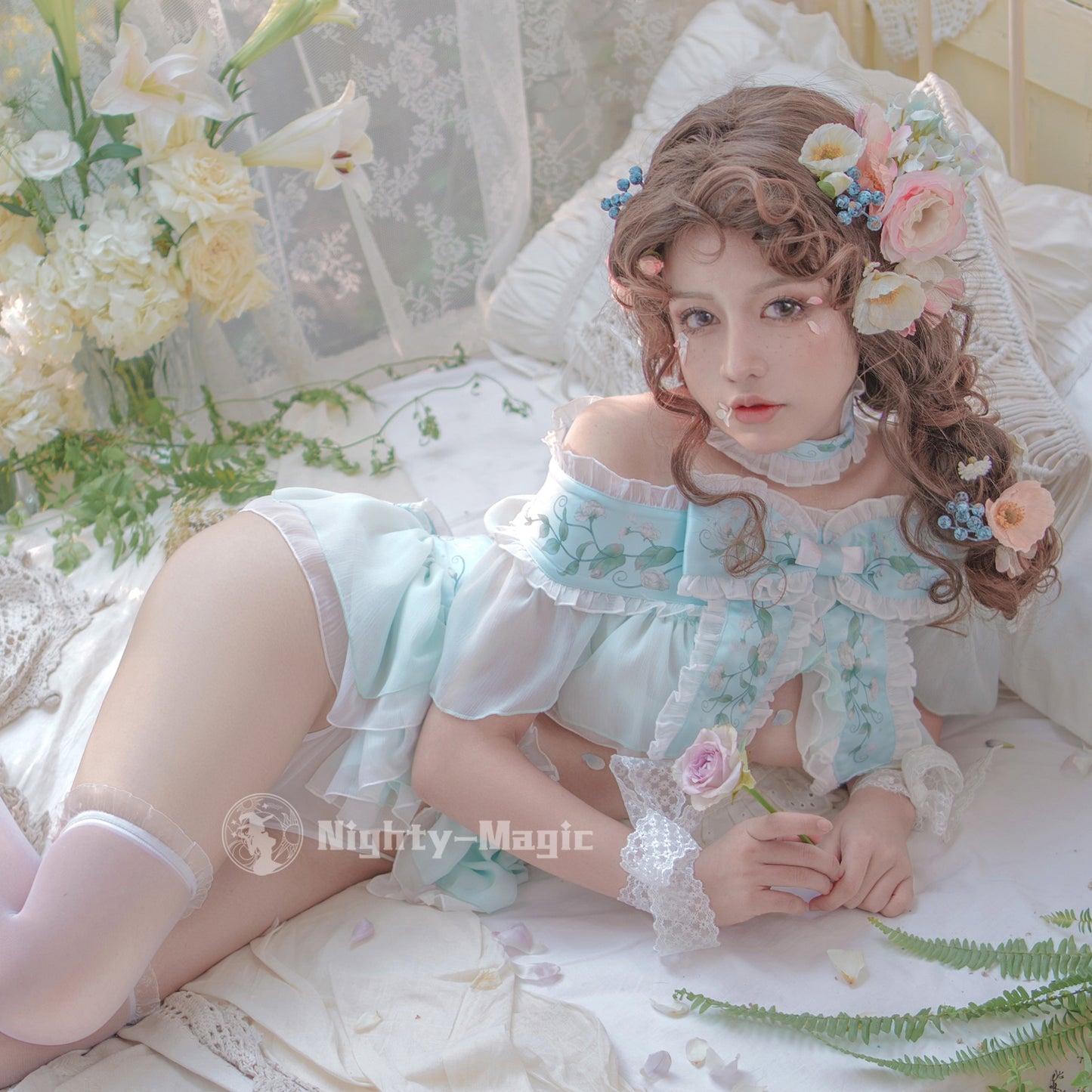 エンドウ豆の上に寝たお姫様 ロリター風水色セパレートランジェリーセット【晩安魔法】