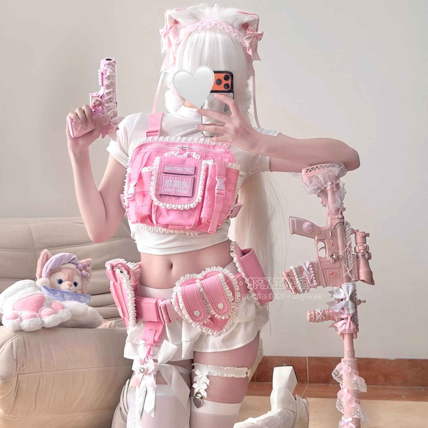 【猫娘機動隊】ピンクの戦術美少女に変身！多機能チェストリグ＆タクティカルギア12点セット【エビスタジオ】