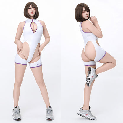 お尻が丸みに露出されたエロセクシー水着風体操着コスプレ 白【得体社】