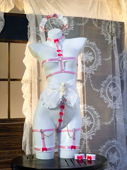 透け透けでエッチ可愛いくまハーネスメイドコスプレ ピンク【エビスタジオ】