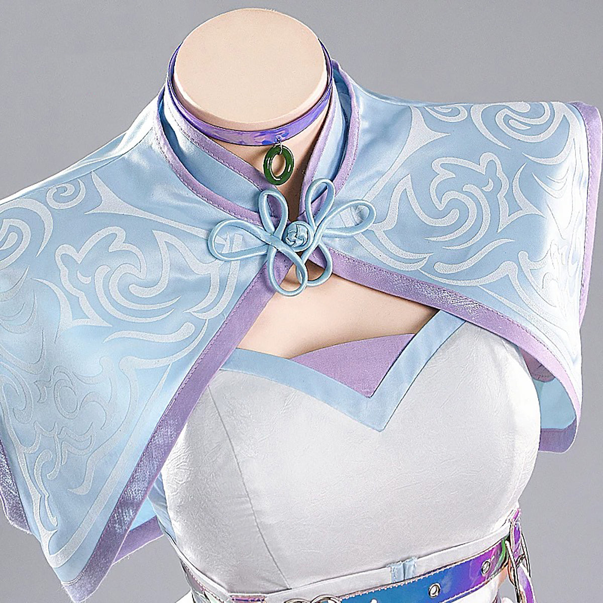 ブルアカ 竜華キサキ風 中華ロリィタ コスプレ 改良チャイナドレス 淡い水色 フリルスカート