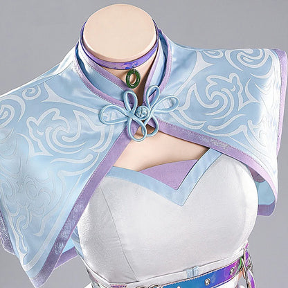 ブルアカ 竜華キサキ風 中華ロリィタ コスプレ 改良チャイナドレス 淡い水色 フリルスカート