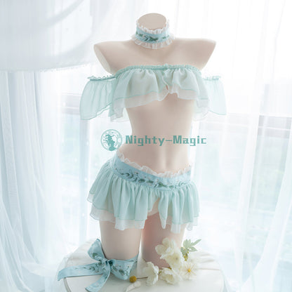 エンドウ豆の上に寝たお姫様 ロリター風水色セパレートランジェリーセット【晩安魔法】
