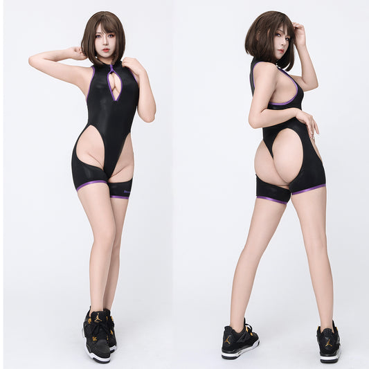 お尻が丸みに露出されたエロセクシー水着風体操着コスプレ 黒【得体社】