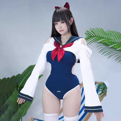 セーラー風トップスとハイレグスクール水着2点セット【得体社】