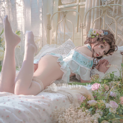 エンドウ豆の上に寝たお姫様 ロリター風水色セパレートランジェリーセット【晩安魔法】