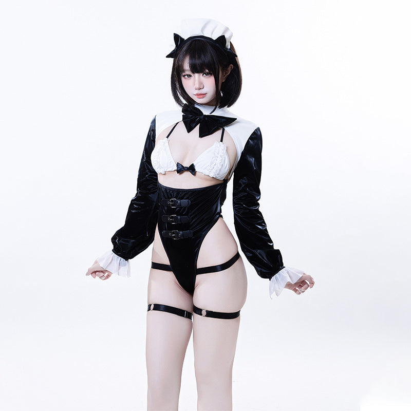 バストオープンハイレグレオタード メイドコスプレ【BOLOLI】