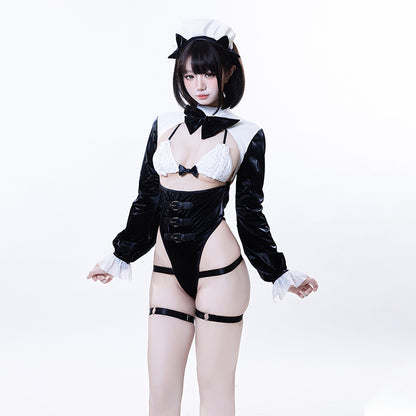 バストオープンハイレグレオタード メイドコスプレ【BOLOLI】