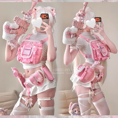 【猫娘機動隊】ピンクの戦術美少女に変身！多機能チェストリグ＆タクティカルギア12点セット【エビスタジオ】