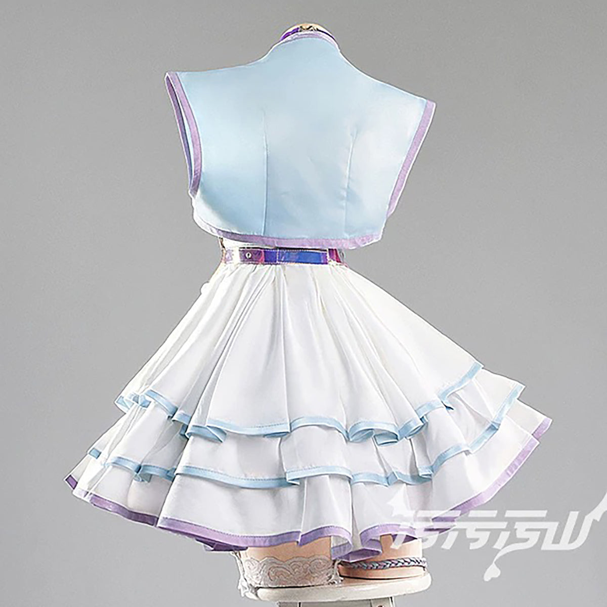 ブルアカ 竜華キサキ風 中華ロリィタ コスプレ 改良チャイナドレス 淡い水色 フリルスカート