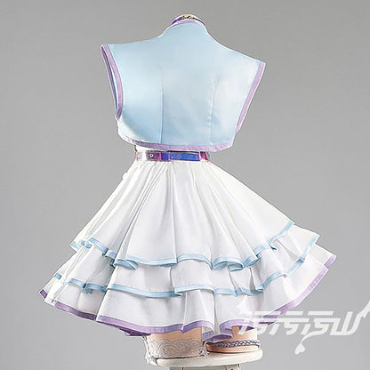ブルアカ 竜華キサキ風 中華ロリィタ コスプレ 改良チャイナドレス 淡い水色 フリルスカート