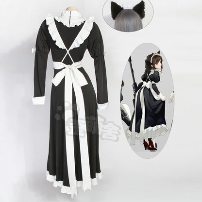 フロントオープン可愛い猫娘ロングメイドコスプレ 猫耳付き【歪萌舍】