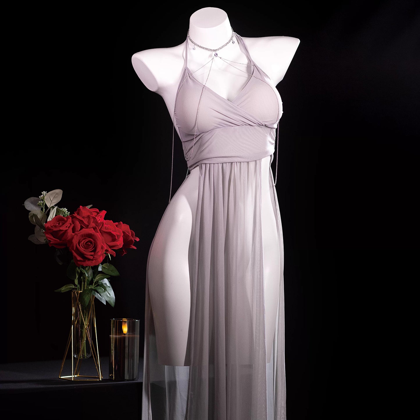 グレーシンデレラ 透け感シフォン大人セクシーなロングドレスセット【TANG YUAN】