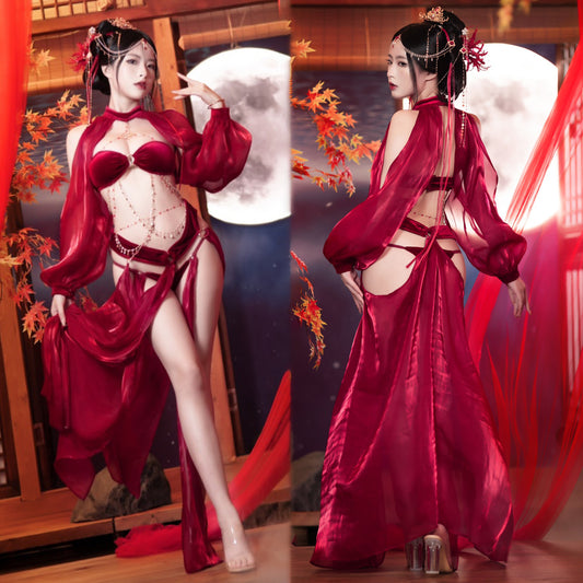 セクシーエキゾチック踊り子風ワインレッドドレスコスプレ【MoliTEA】
