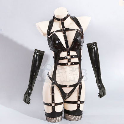 大胆でセクシーなエナメル束縛バニーガールコスプレ【歪萌舍】