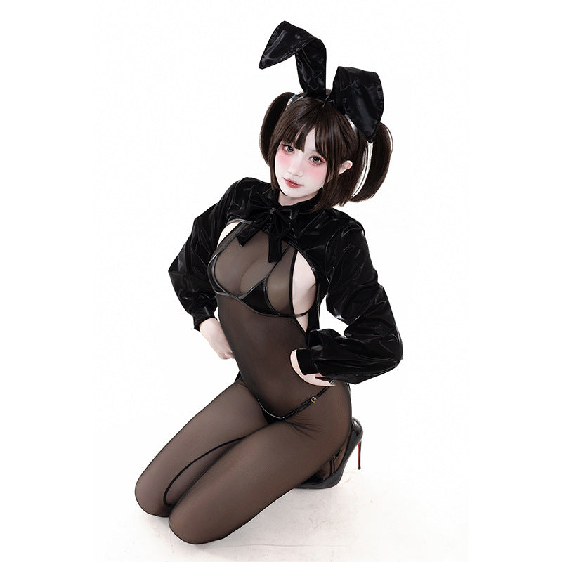 透け感たっぷりのセクシーな全身タイツ逆バニーコスプレ 燕尾ジャケット【BOLOLI】